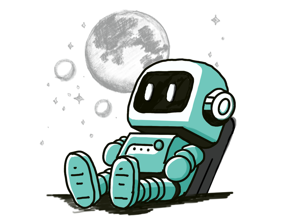Drawing of a star gazing robot.